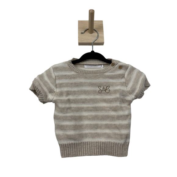 Stitch & Bean Baby Boy 2 Piece Beige Striped Knit Short Set Size 3-6 Months #162 - Picture 1 of 16